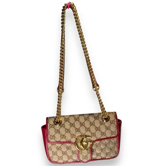 Authentic GUCCI GG Canvas Marmont Flap crossbody convertible bag